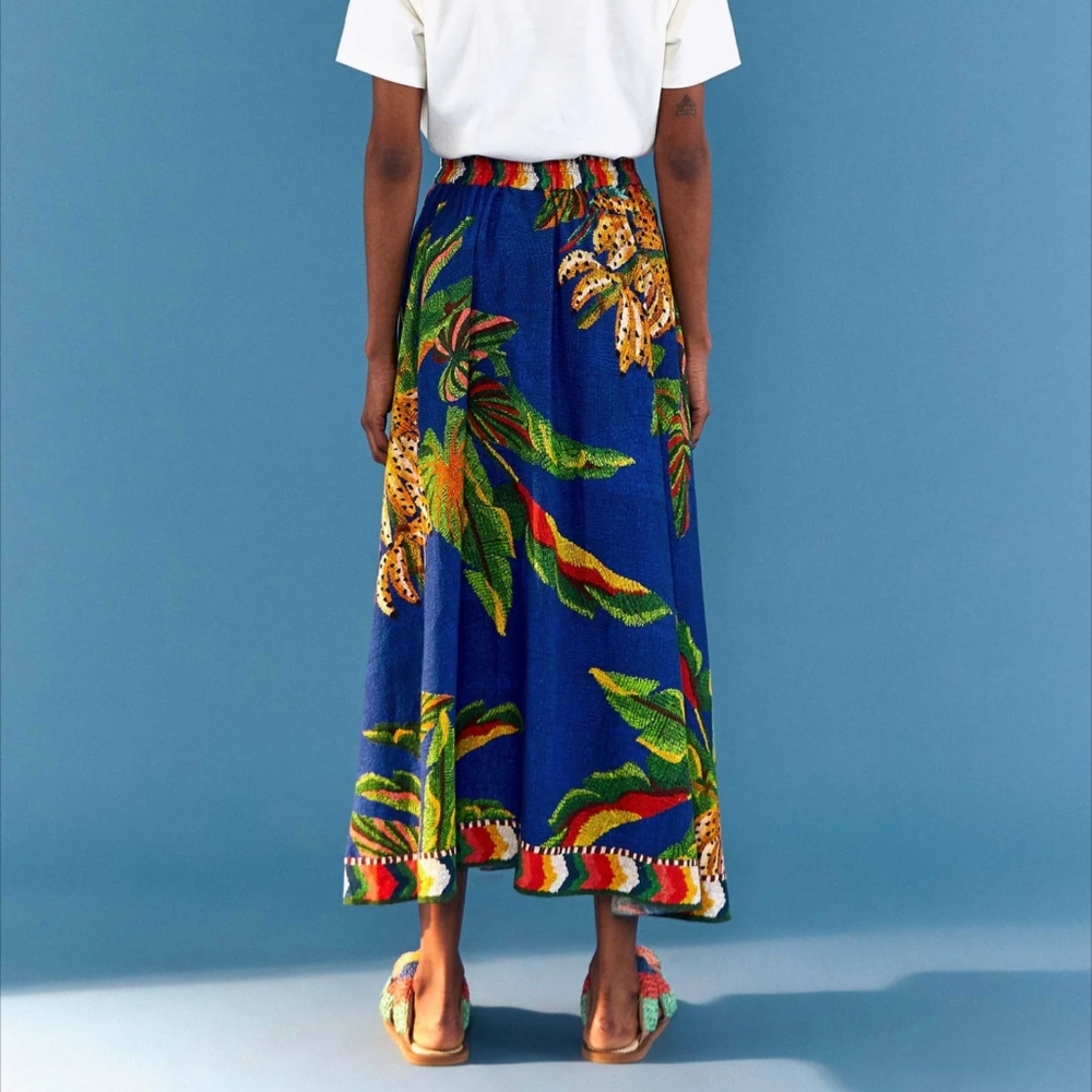 FARM Rio Blue Tropical-Print Midi Skirt - Picture 2 of 9